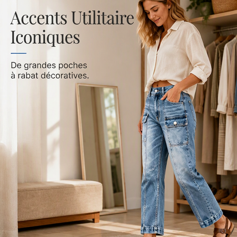 Jean droit stretch taille haute pour femme