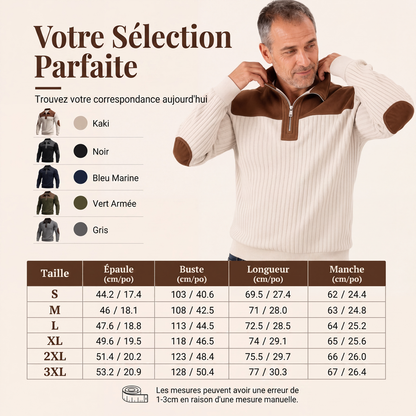 Pull en maille velours côtelé à col demi-zip pour homme
