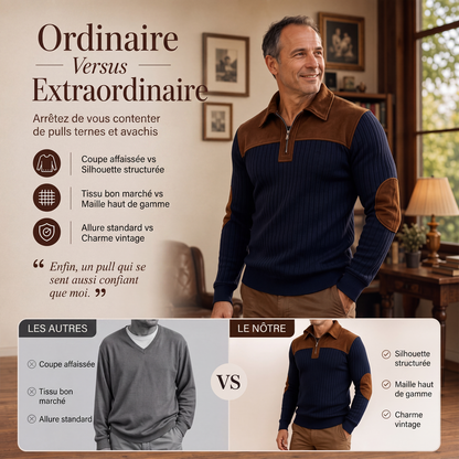 Pull en maille velours côtelé à col demi-zip pour homme
