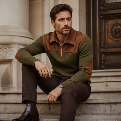 Pull en maille velours côtelé à col demi-zip pour homme