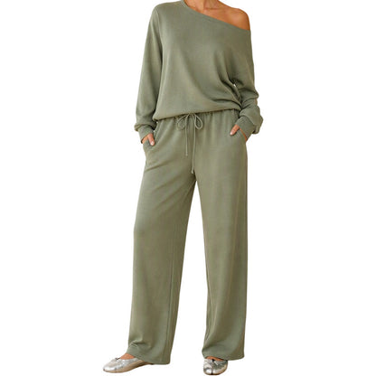 Ensemble haut épaules dénudées et pantalon large pour femme