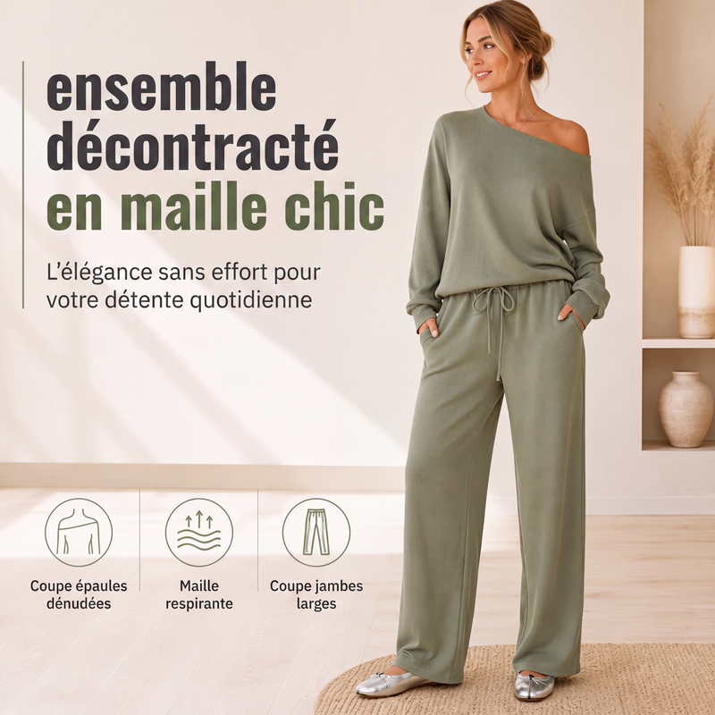 Ensemble haut épaules dénudées et pantalon large pour femme