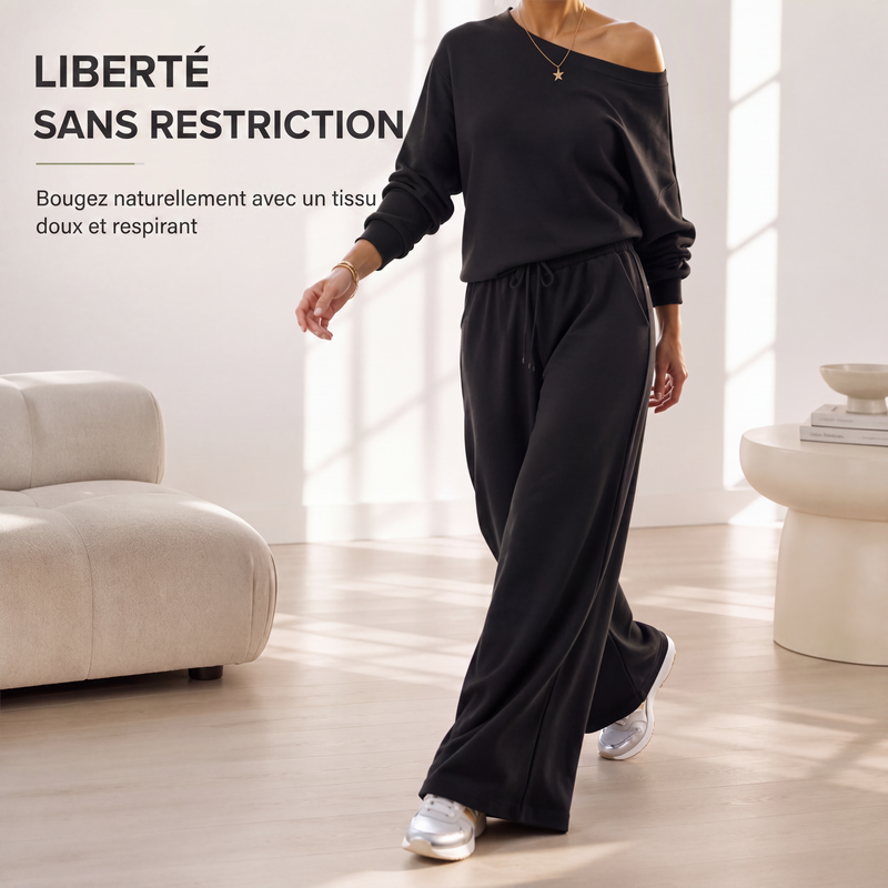 Ensemble haut épaules dénudées et pantalon large pour femme