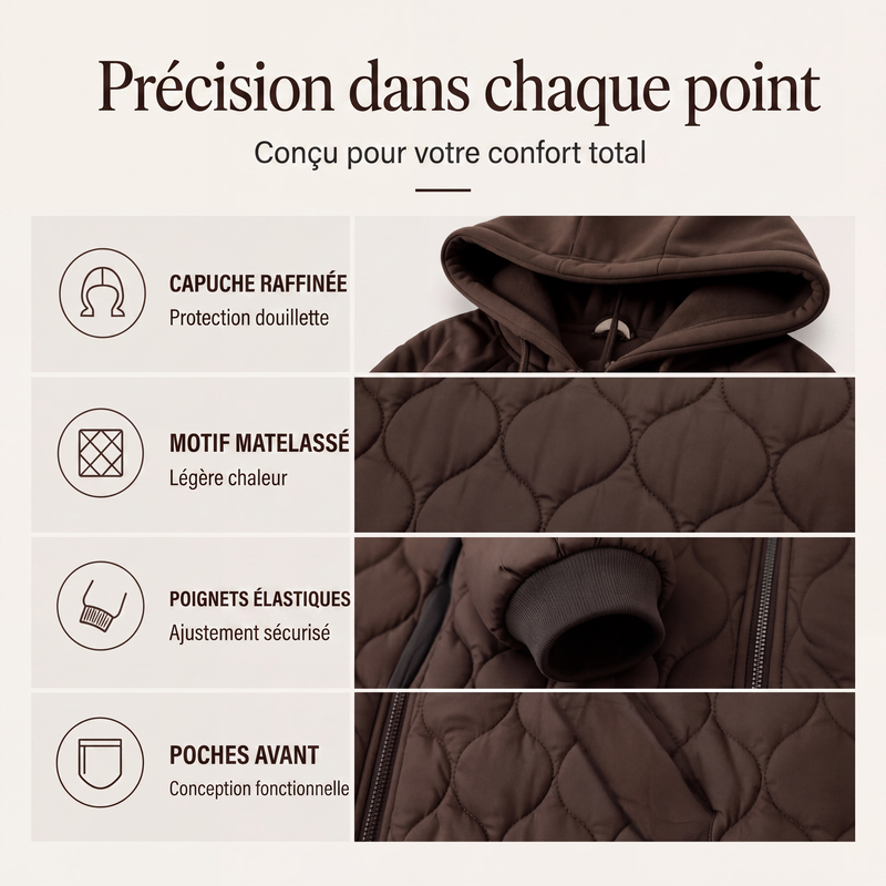 Veste matelassée à capuche et panneaux pour femmes