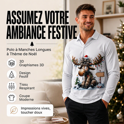 Haut à col pour homme à motif d'élan à manches longues