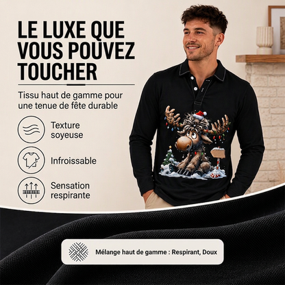 Haut à col pour homme à motif d'élan à manches longues