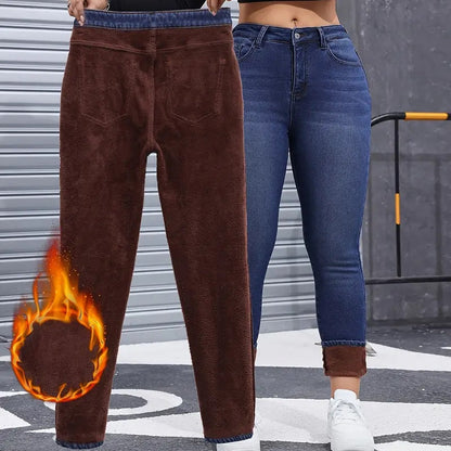 Jean skinny pour femme, très extensible, doublé de peluche