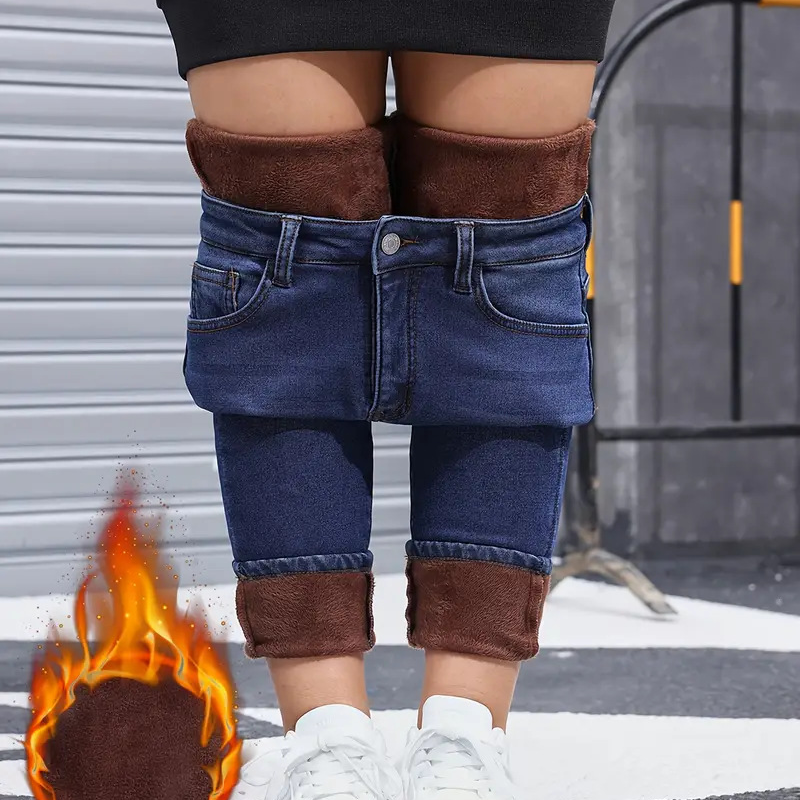 Jean skinny pour femme, très extensible, doublé de peluche