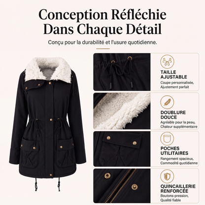 Veste matelassée à capuche mi-longue pour femme
