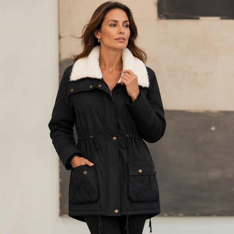 Veste matelassée à capuche mi-longue pour femme