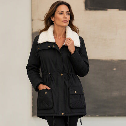 Veste matelassée à capuche mi-longue pour femme