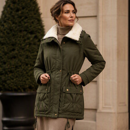 Veste matelassée à capuche mi-longue pour femme