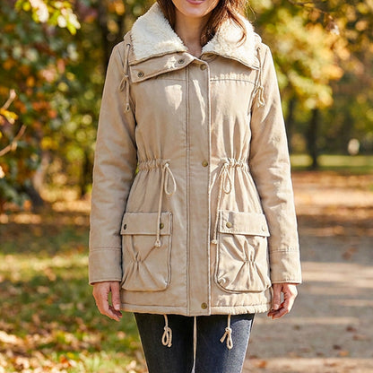 Veste matelassée à capuche mi-longue pour femme