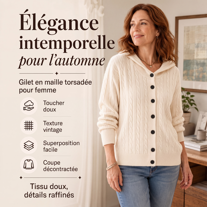 Cardigan à capuche en maille tressée pour femme