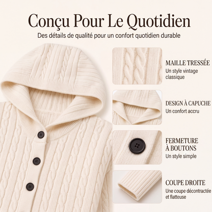 Cardigan à capuche en maille tressée pour femme