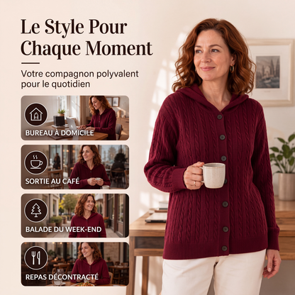 Cardigan à capuche en maille tressée pour femme