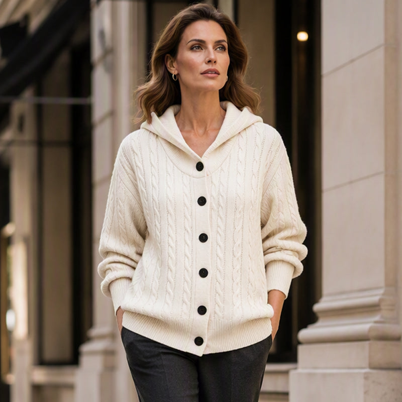 Cardigan à capuche en maille tressée pour femme
