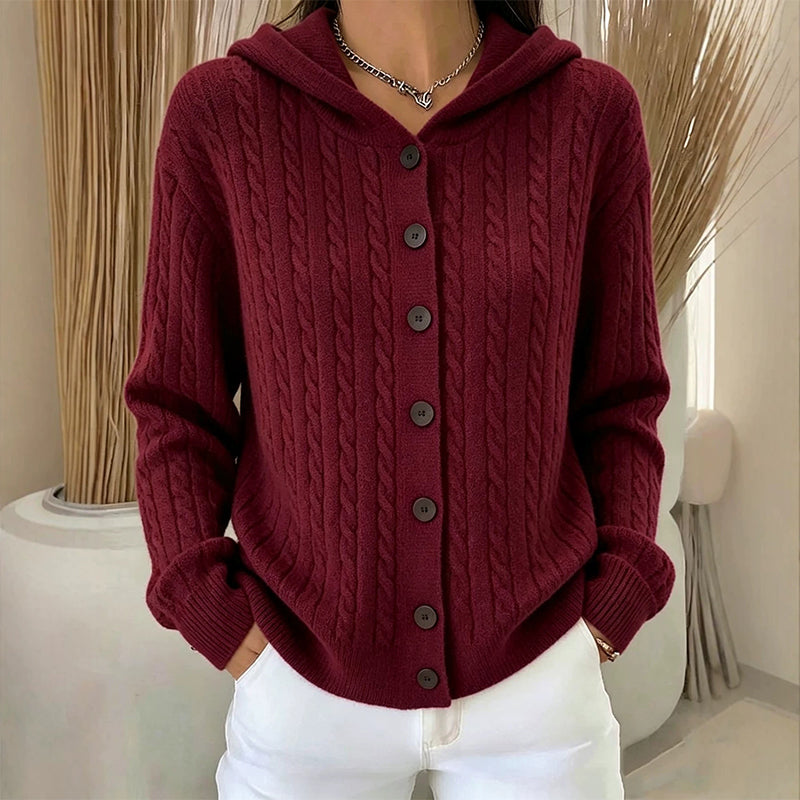 Cardigan à capuche en maille tressée pour femme