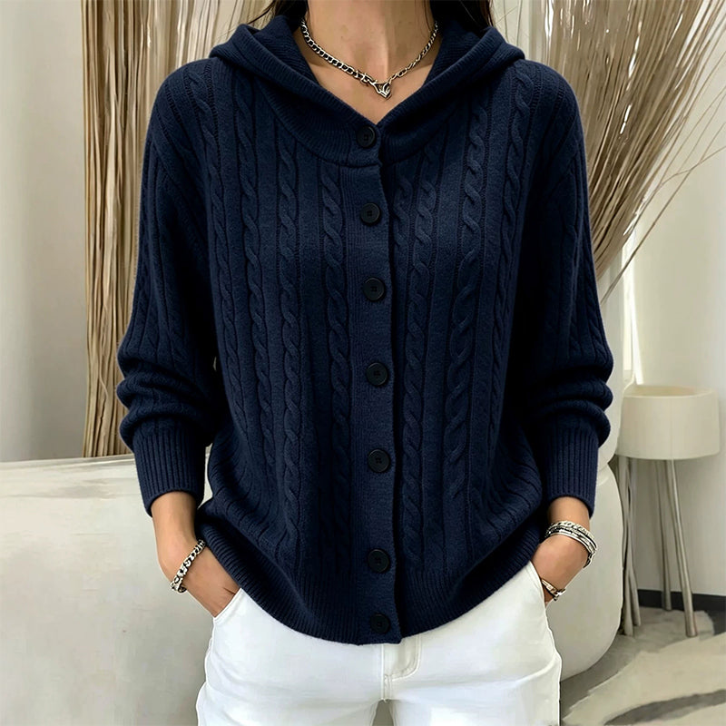 Cardigan à capuche en maille tressée pour femme