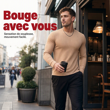 T-shirt à manches longues ajusté côtelé pour homme