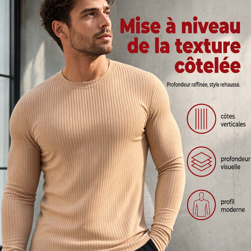 T-shirt à manches longues ajusté côtelé pour homme