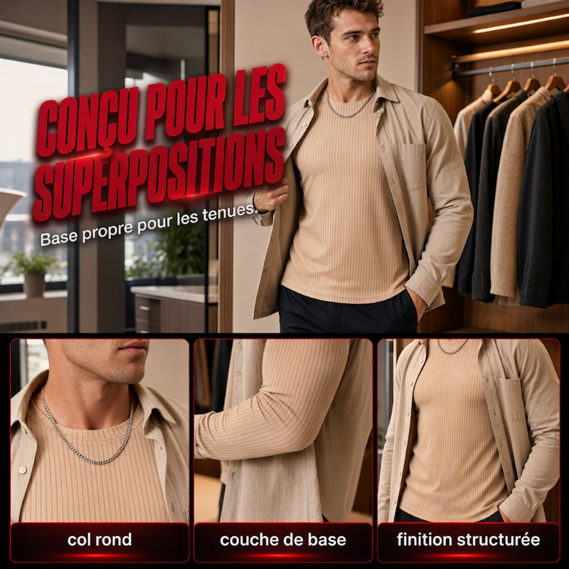 T-shirt à manches longues ajusté côtelé pour homme