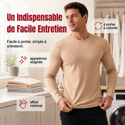 T-shirt à manches longues ajusté côtelé pour homme