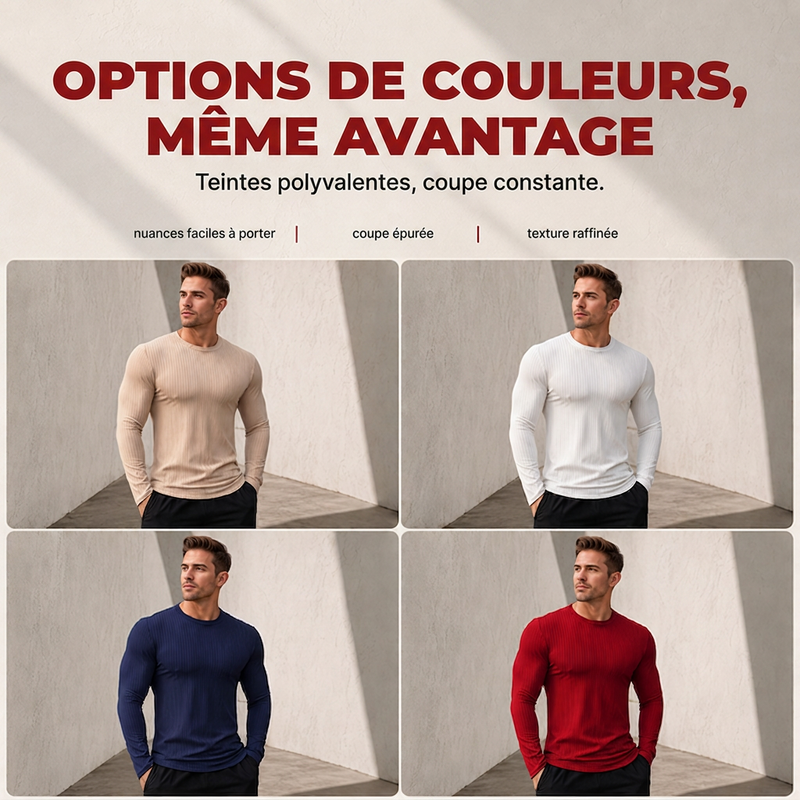 T-shirt à manches longues ajusté côtelé pour homme