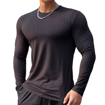 T-shirt à manches longues ajusté côtelé pour homme