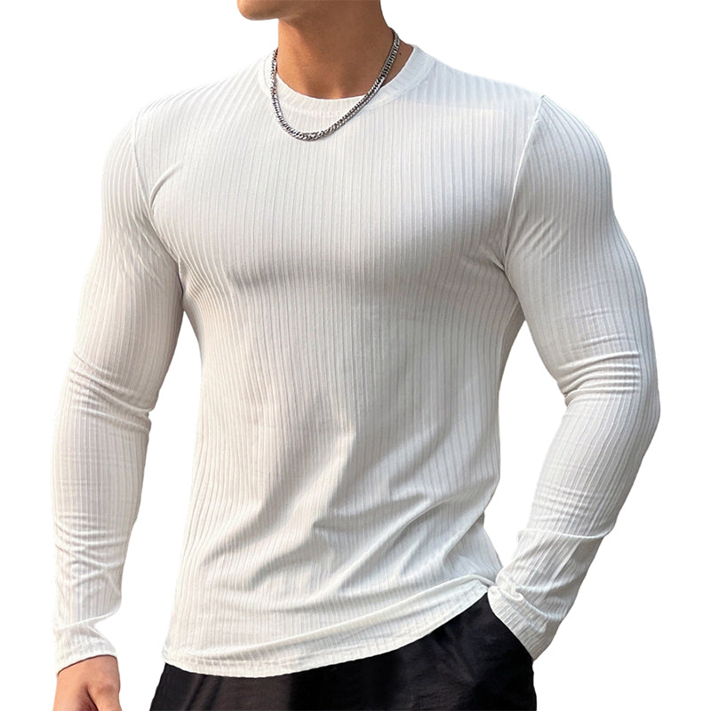 T-shirt à manches longues ajusté côtelé pour homme