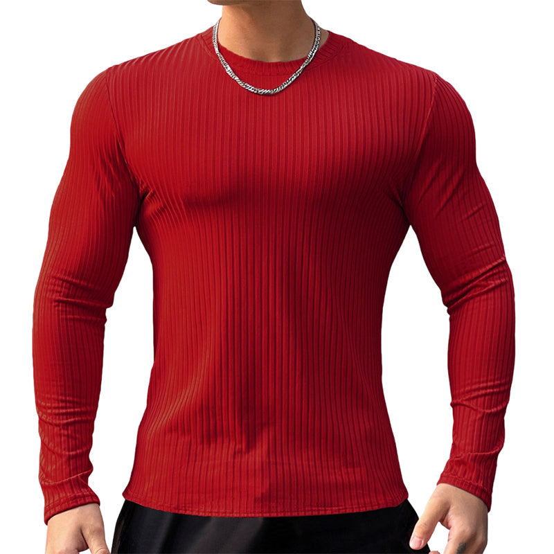T-shirt à manches longues ajusté côtelé pour homme