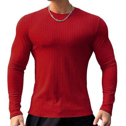 T-shirt à manches longues ajusté côtelé pour homme