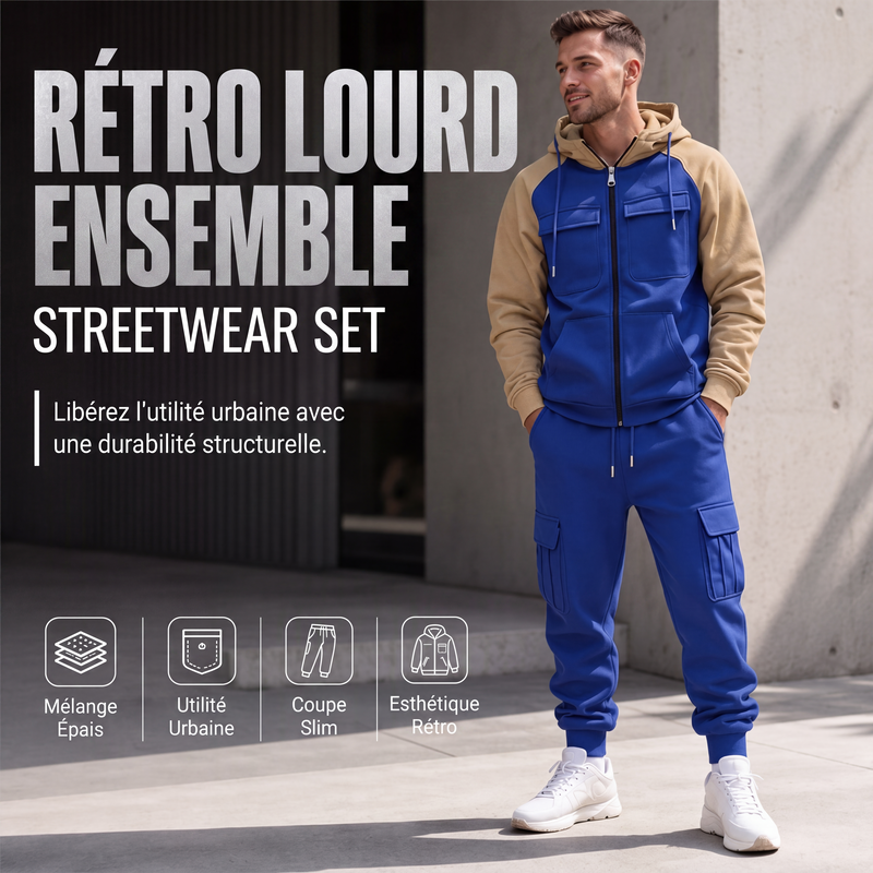 Ensemble sweat à capuche et pantalon de jogging color-block pour homme