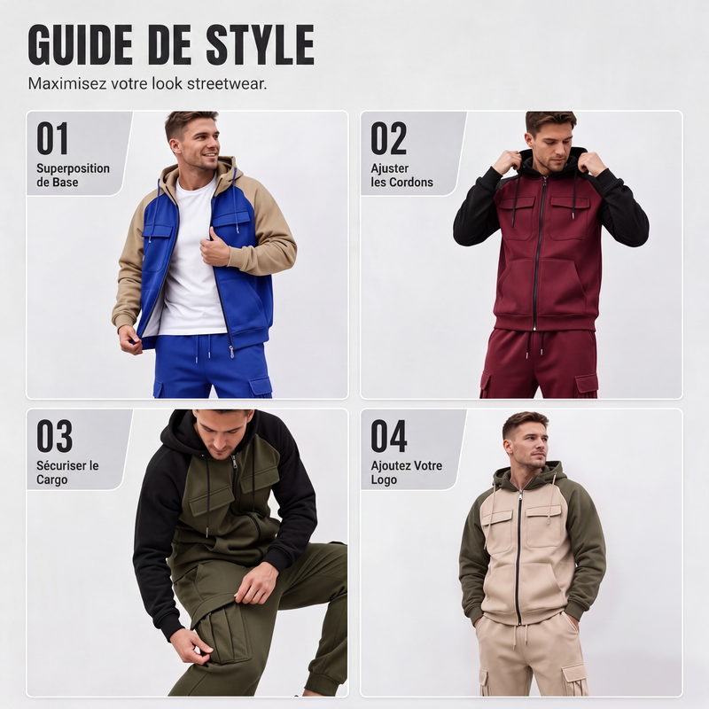 Ensemble sweat à capuche et pantalon de jogging color-block pour homme