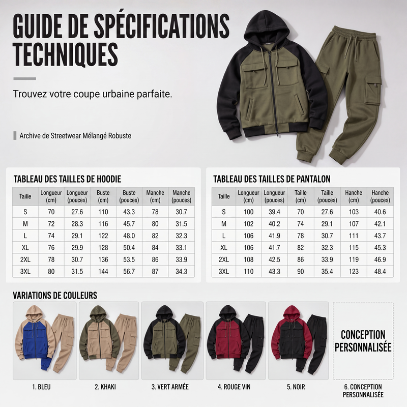 Ensemble sweat à capuche et pantalon de jogging color-block pour homme