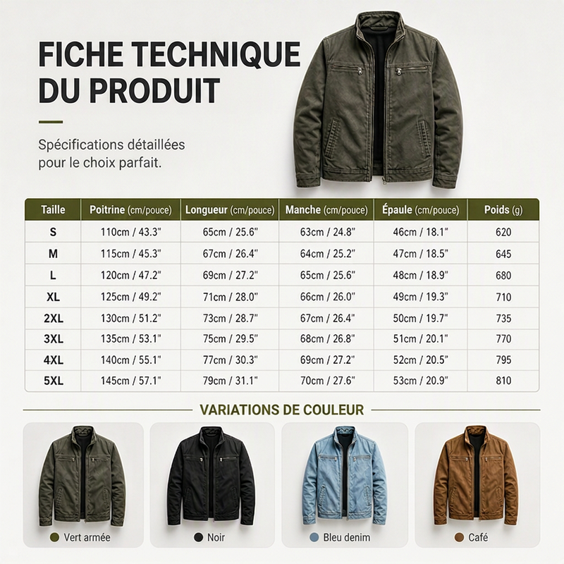 Veste cargo décontractée ajustée pour homme