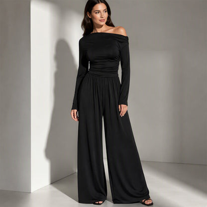 🌸 OFFRE LIMITÉE –50% ! ✨ Combinaison pantalon large à épaules dénudées pour femme