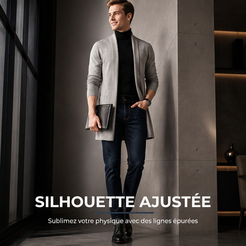 Haut en maille long ajusté décontracté pour homme