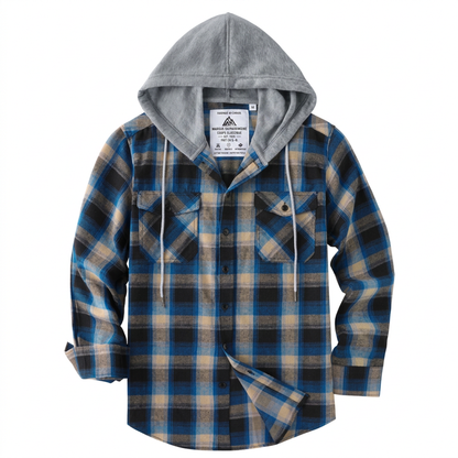 Veste-chemise à capuche en flanelle à carreaux pour homme