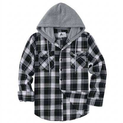Veste-chemise à capuche en flanelle à carreaux pour homme