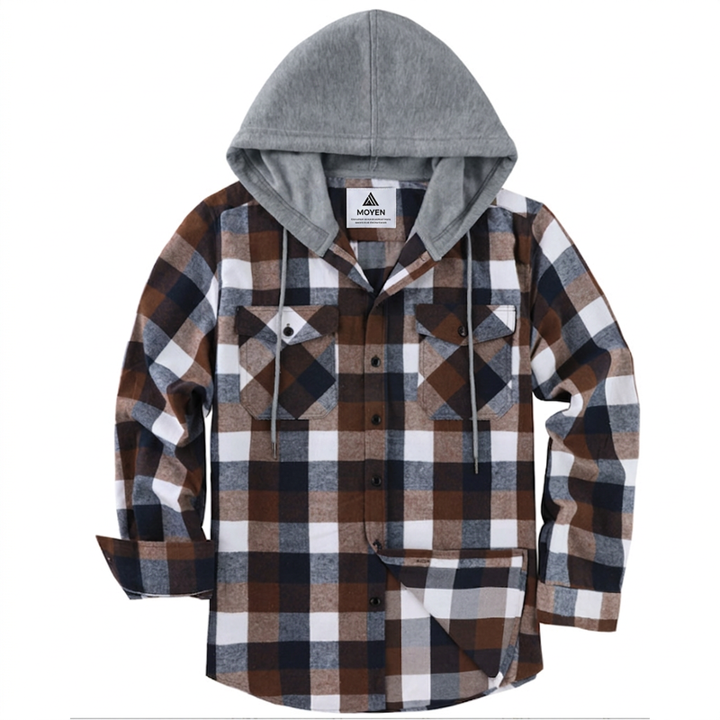 Veste-chemise à capuche en flanelle à carreaux pour homme