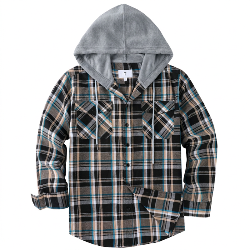 Veste-chemise à capuche en flanelle à carreaux pour homme