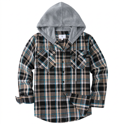 Veste-chemise à capuche en flanelle à carreaux pour homme