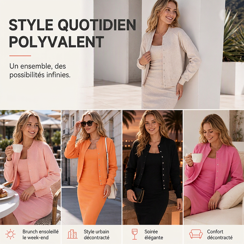 Ensemble robe camisole élégante et veste courte pour femme