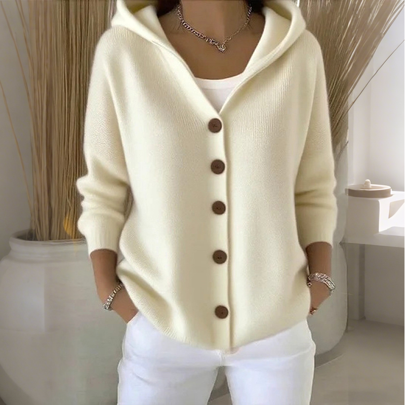 Cardigan en maille à capuche et boutons pour femme