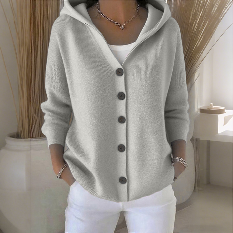 Cardigan en maille à capuche et boutons pour femme