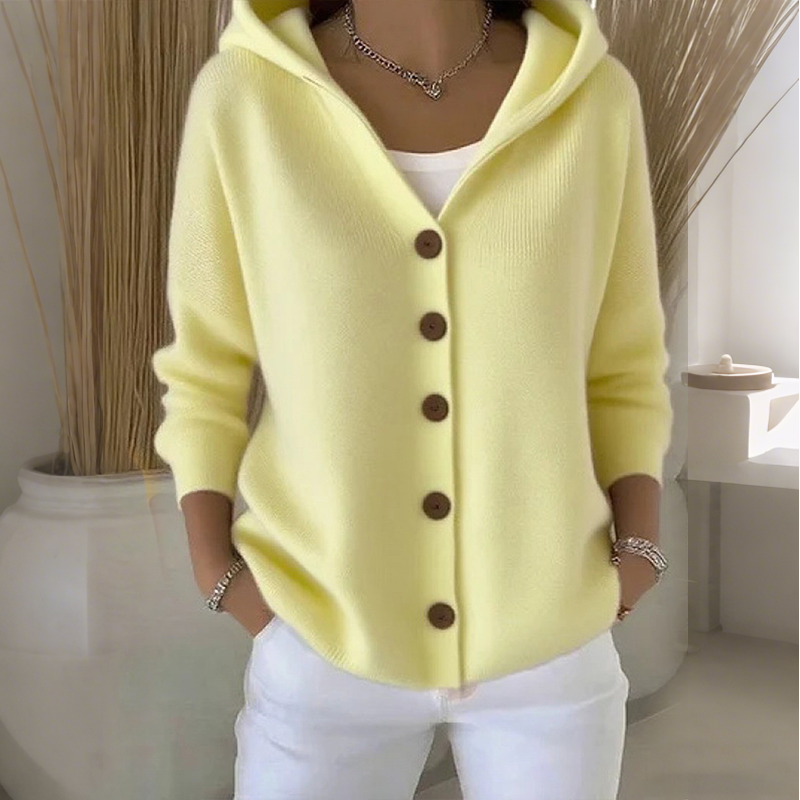 Cardigan en maille à capuche et boutons pour femme