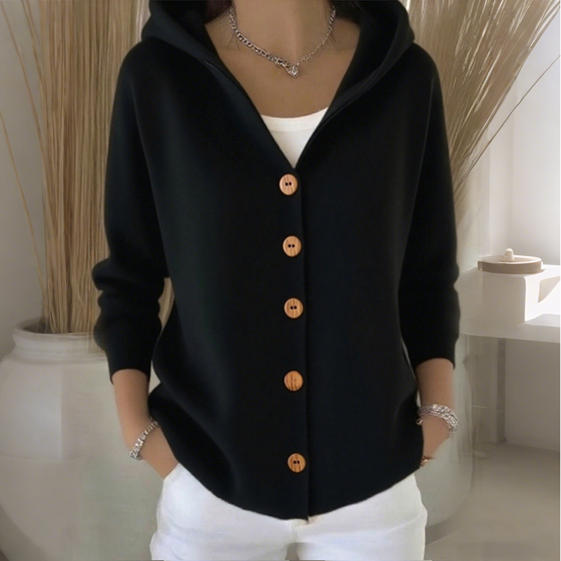 Cardigan en maille à capuche et boutons pour femme