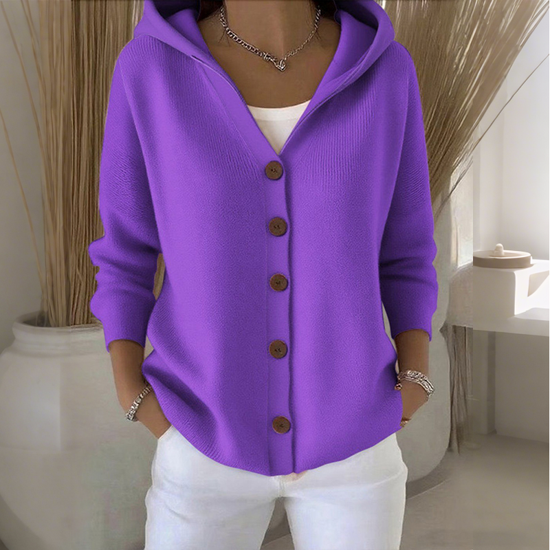 Cardigan en maille à capuche et boutons pour femme
