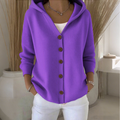 Cardigan en maille à capuche et boutons pour femme